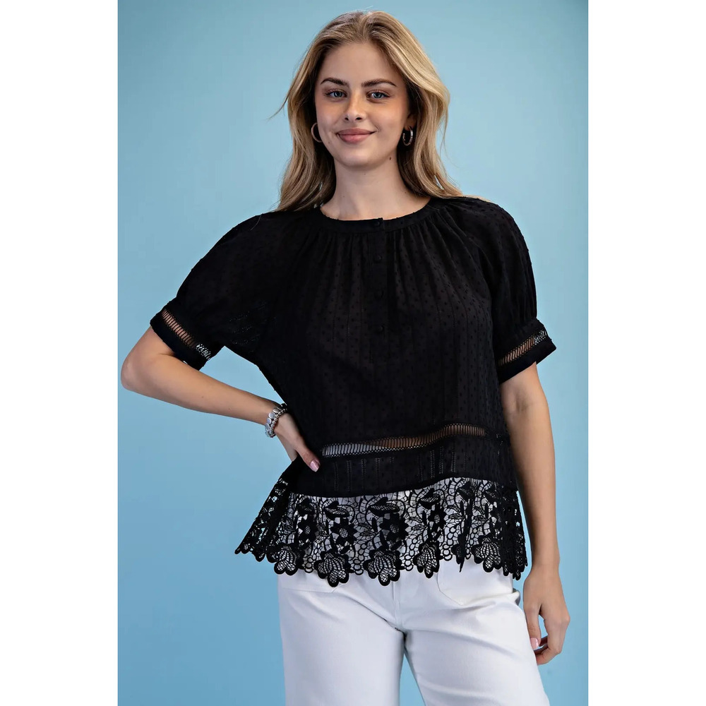 TY1166 BLK GiGio Textured Half Button Blouse Various Sizes